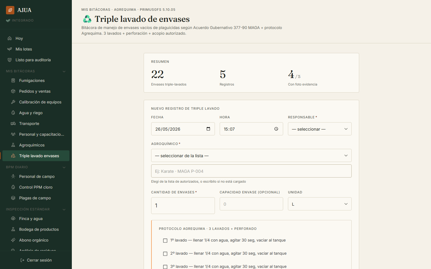 Triple lavado de envases